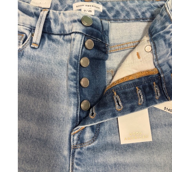 Good American Good Boy Flare‎ Jeans Distressed Hem Slit Light Wash Size 0 NWT - Picture 9 of 14